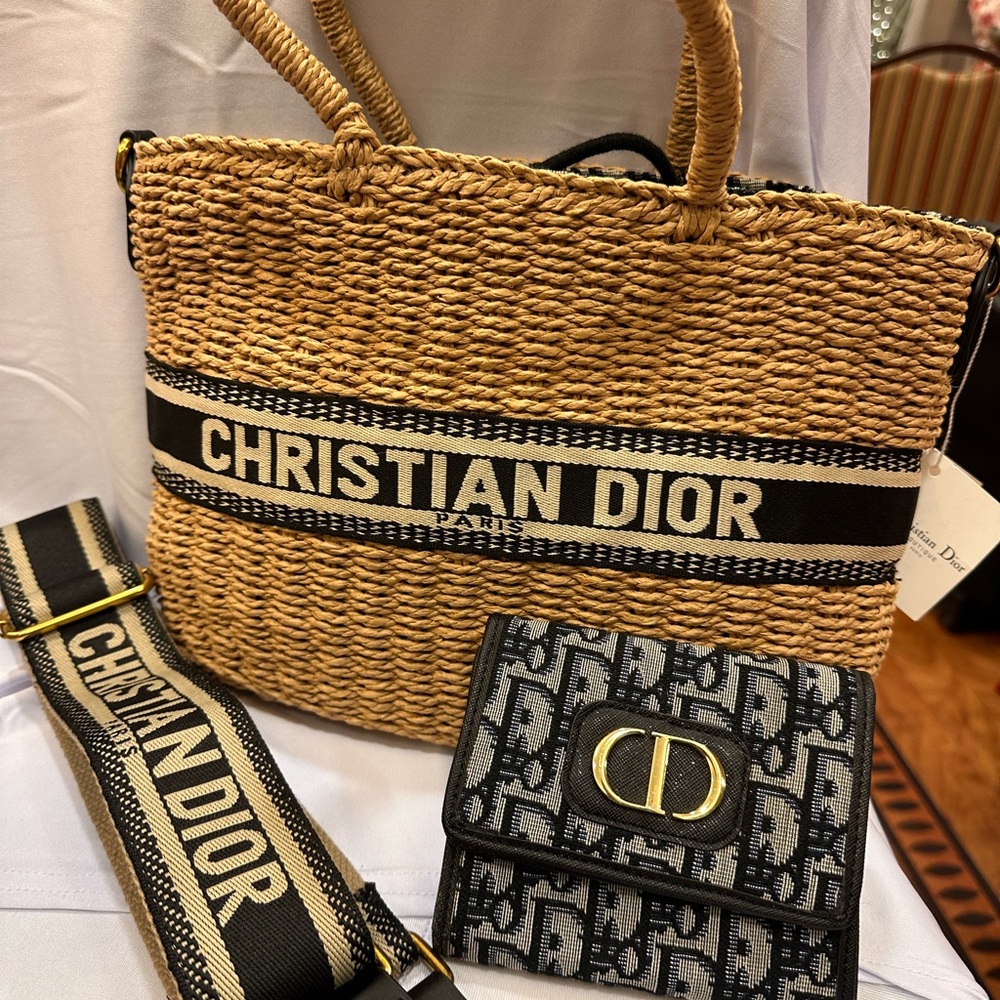 Dior Tan and Black Woven Crossbody Bag
